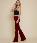Wine Corduroy Flared Distressed Hem Pants - Unique Vintage - Womens, BOTTOMS, PANTS