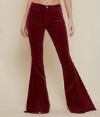 Wine Corduroy Flared Distressed Hem Pants - Unique Vintage - Womens, BOTTOMS, PANTS