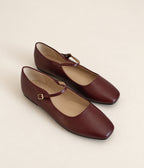 Wine Square Toe Mary Jane Flats - Unique Vintage - Womens, SHOES, FLATS