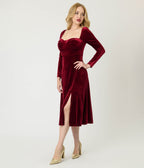 Wine Velvet Sweetheart Midi Dress - Unique Vintage - Womens, DRESSES, MIDI