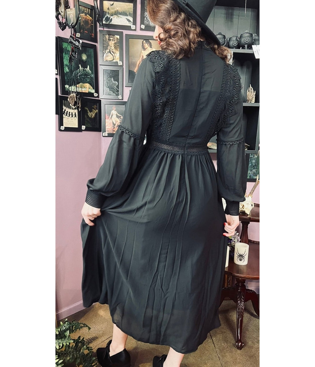 Witchwood Bags Black Agatha Witchy Dress - Unique Vintage - Womens, DRESSES, MIDI