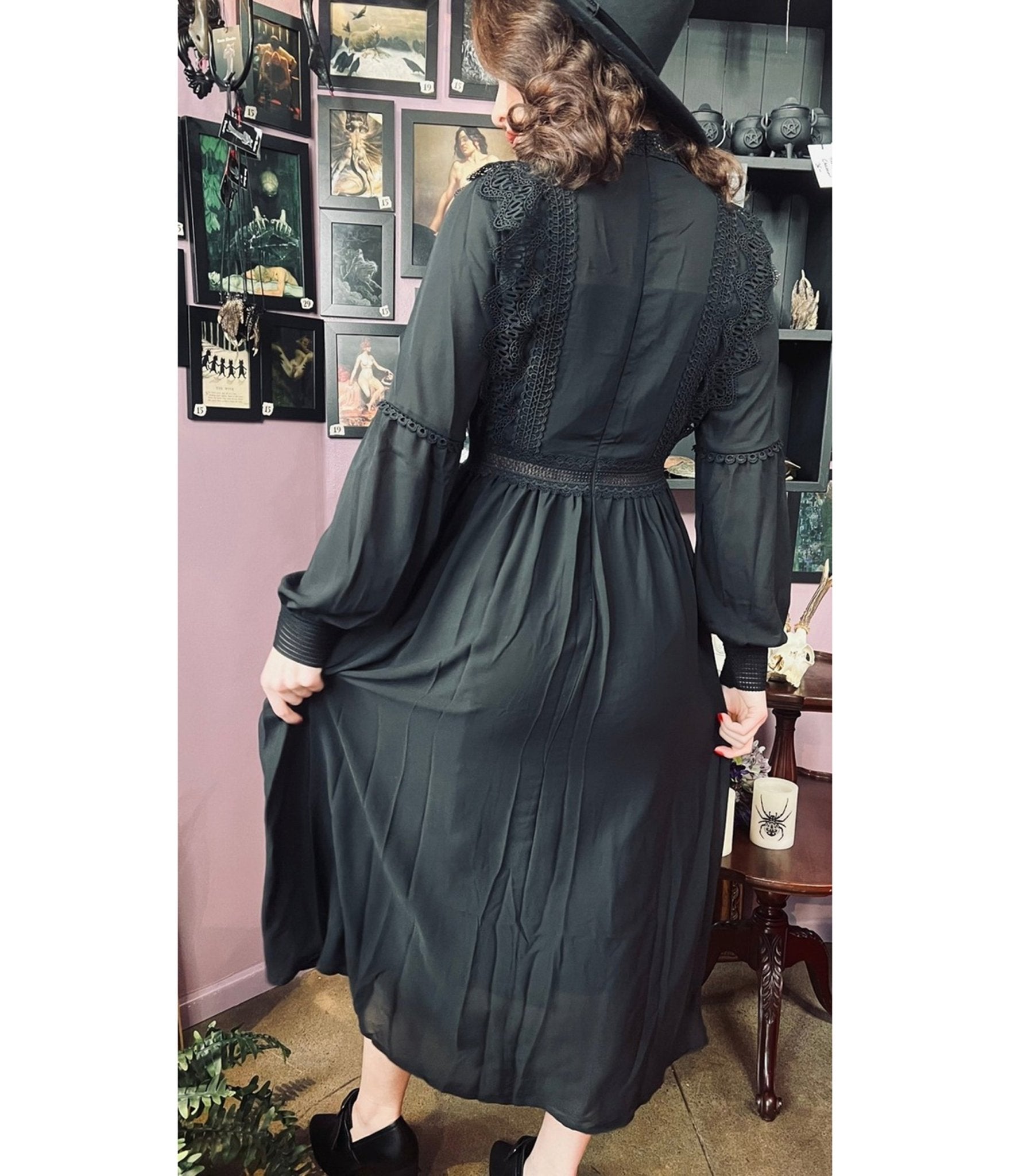 Witchwood Bags Black Agatha Witchy Dress - Unique Vintage - Womens, DRESSES, MIDI
