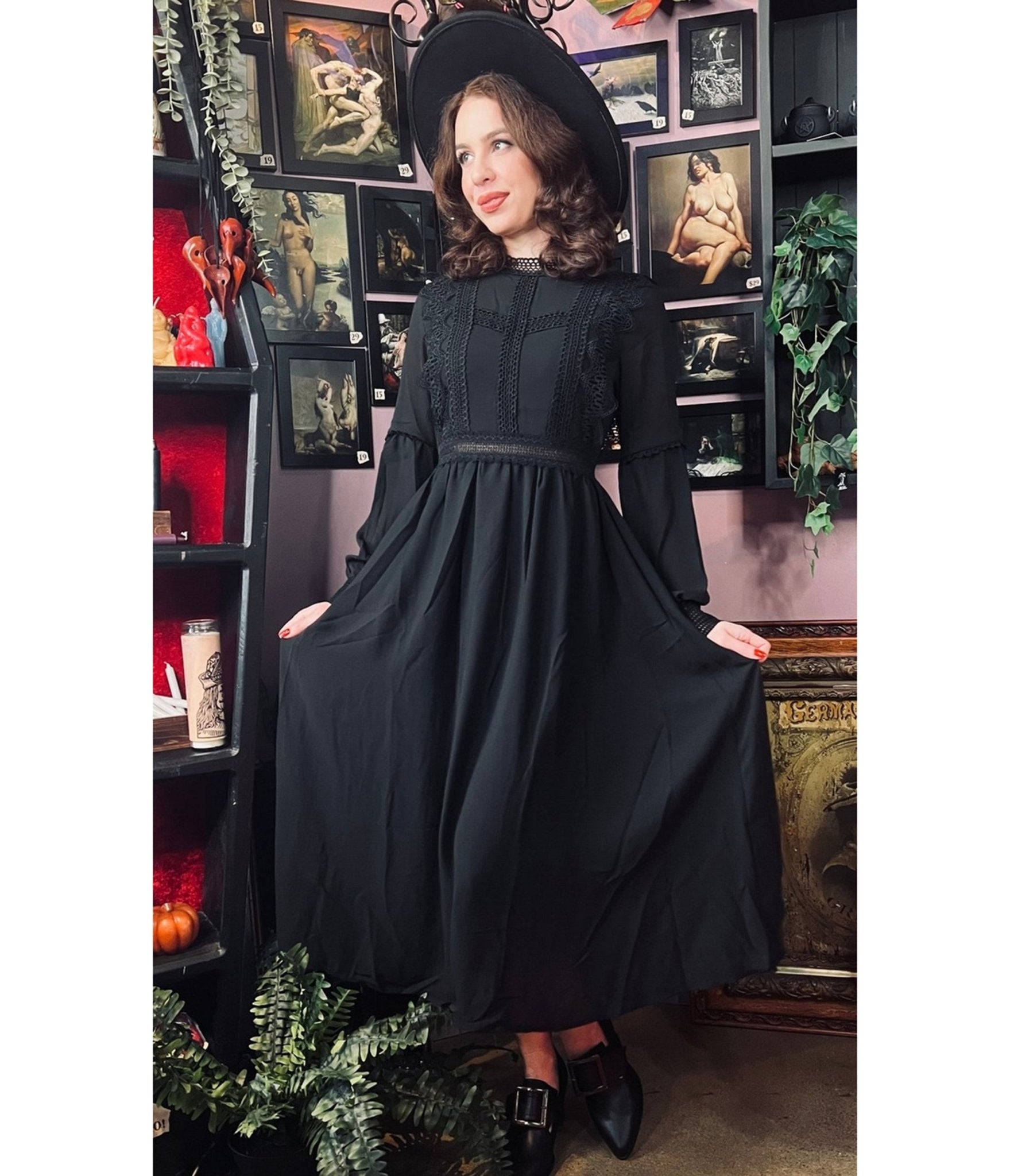 Witchwood Bags Black Agatha Witchy Dress - Unique Vintage - Womens, DRESSES, MIDI
