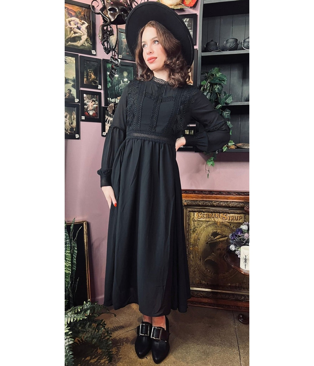 Witchwood Bags Black Agatha Witchy Dress - Unique Vintage - Womens, DRESSES, MIDI