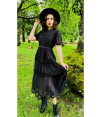 Witchwood Bags Black Annabel Romantic Cottage Goth Tiered Dress - Unique Vintage - Womens, DRESSES, FIT AND FLARE