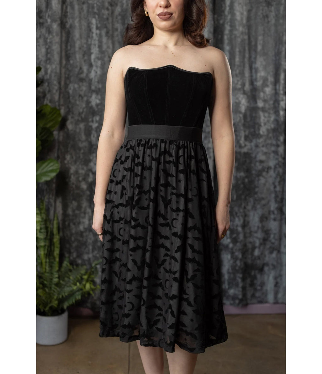 Witchwood Bags Black Bat Print Midi Skirt - Unique Vintage - Womens, BOTTOMS, SKIRTS
