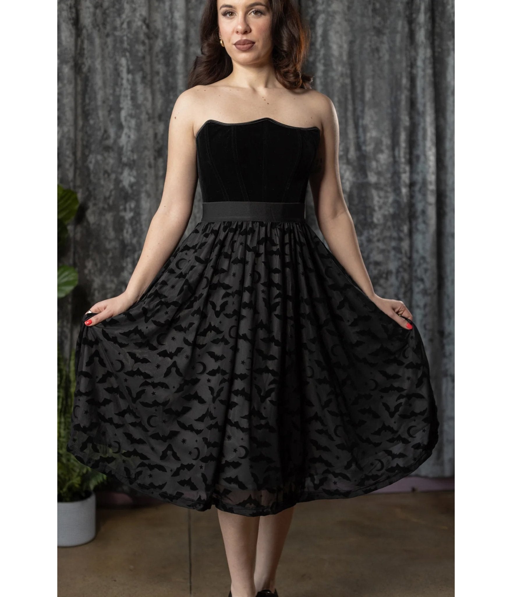 Witchwood Bags Black Bat Print Midi Skirt - Unique Vintage - Womens, BOTTOMS, SKIRTS