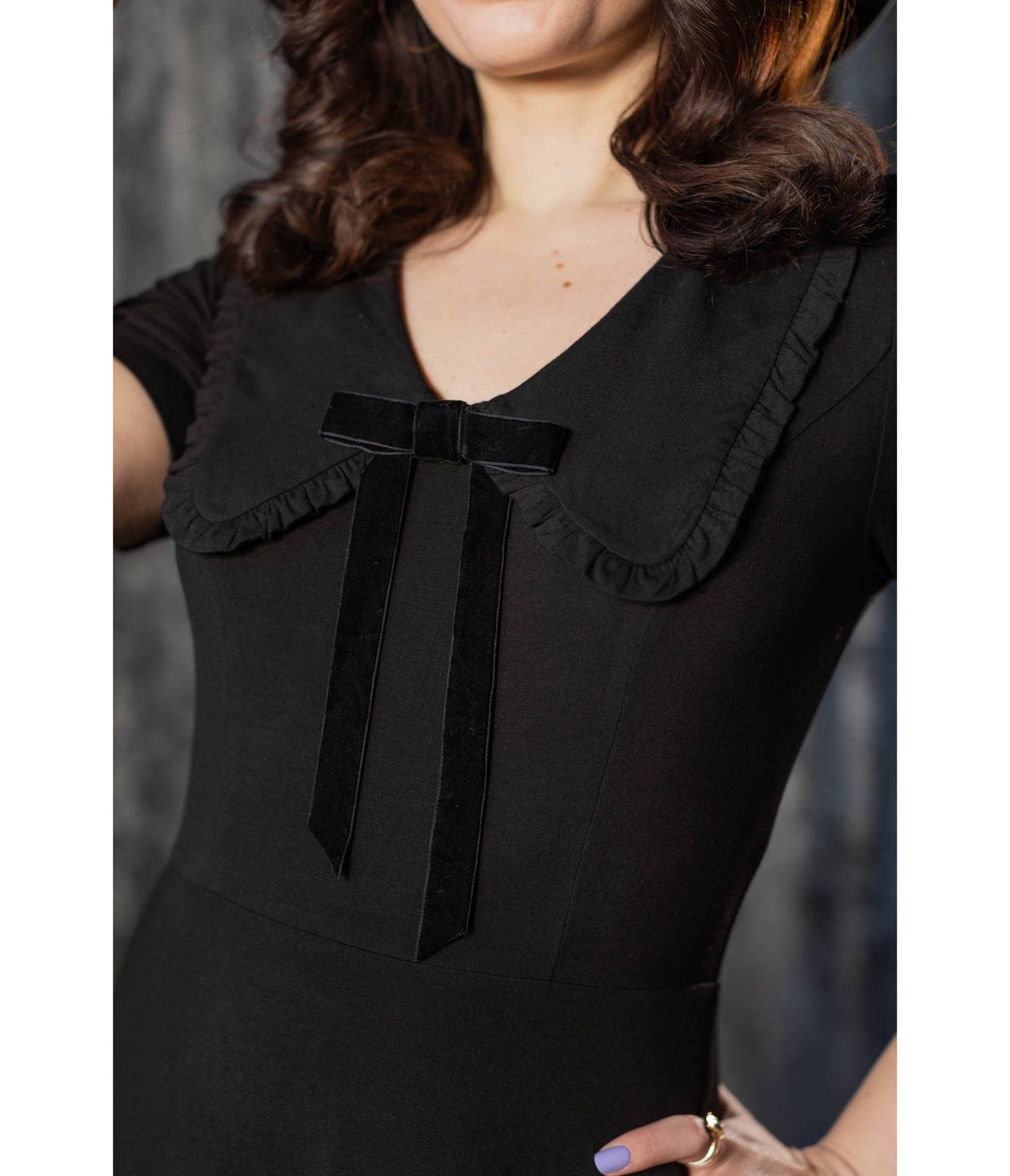 Witchwood Bags Black Bow Collar Ravenna Swing Dress - Unique Vintage - Womens, DRESSES, A-LINE