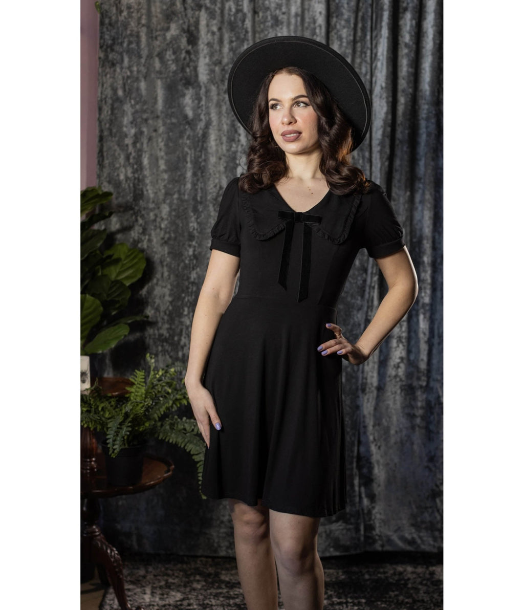 Witchwood Bags Black Bow Collar Ravenna Swing Dress - Unique Vintage - Womens, DRESSES, A-LINE