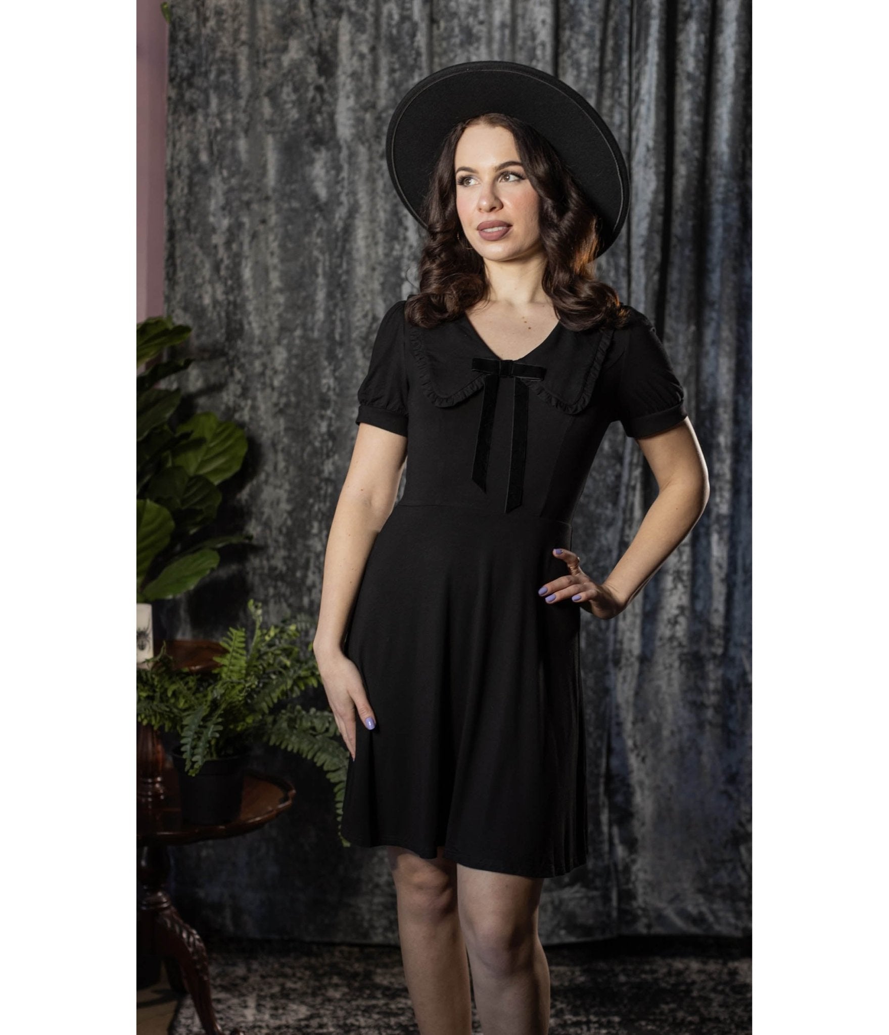 Witchwood Bags Black Bow Collar Ravenna Swing Dress - Unique Vintage - Womens, DRESSES, A-LINE