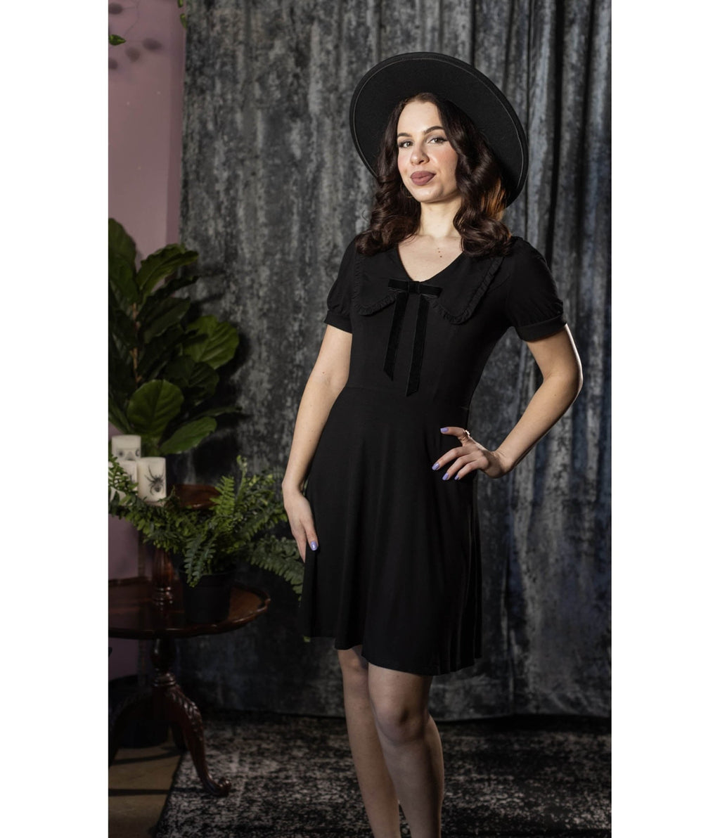 Witchwood Bags Black Bow Collar Ravenna Swing Dress - Unique Vintage - Womens, DRESSES, A-LINE