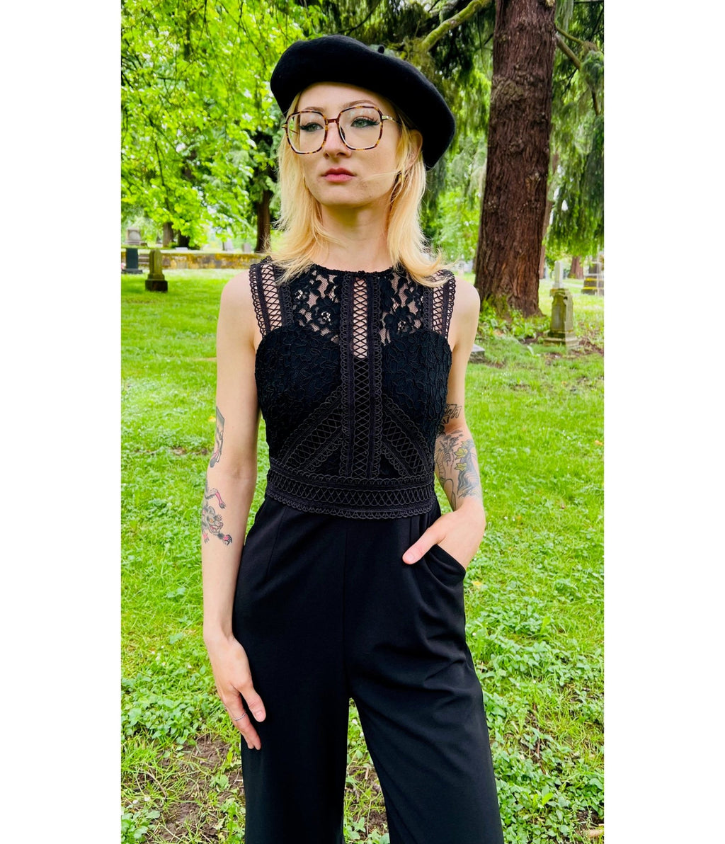 Witchwood Bags Black Branwen Romantic Goth Jumpsuit - Unique Vintage - Womens, BOTTOMS, ROMPERS AND JUMPSUITS