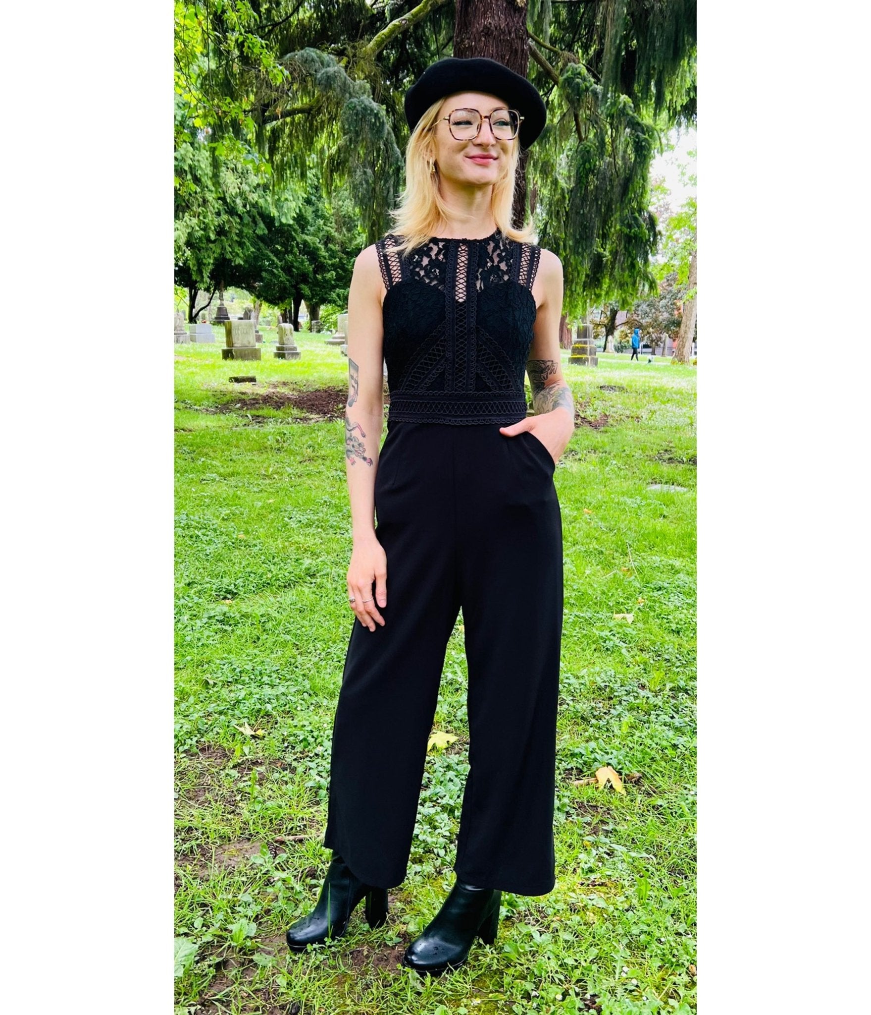 Witchwood Bags Black Branwen Romantic Goth Jumpsuit - Unique Vintage - Womens, BOTTOMS, ROMPERS AND JUMPSUITS