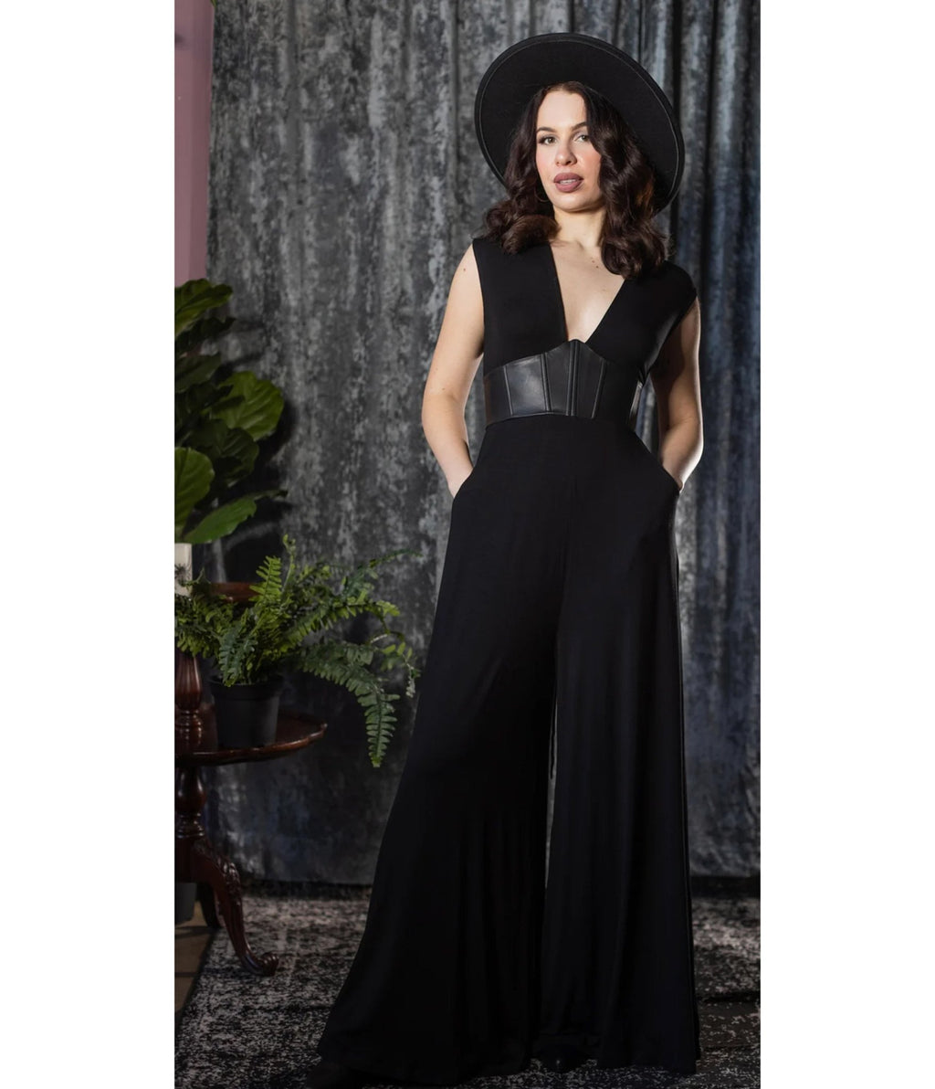 Witchwood Bags Black Ever Haunting Jumpsuit - Unique Vintage - Womens, BOTTOMS, ROMPERS AND JUMPSUITS