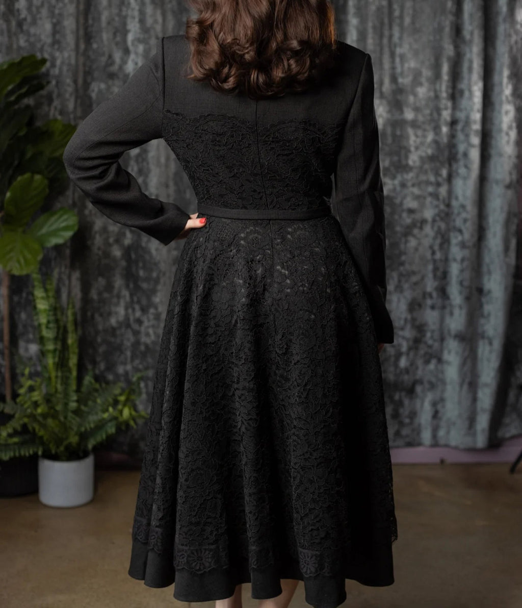 Witchwood Bags Black Lace Long Sleeve June Midi Dress - Unique Vintage - Womens, DRESSES, MIDI