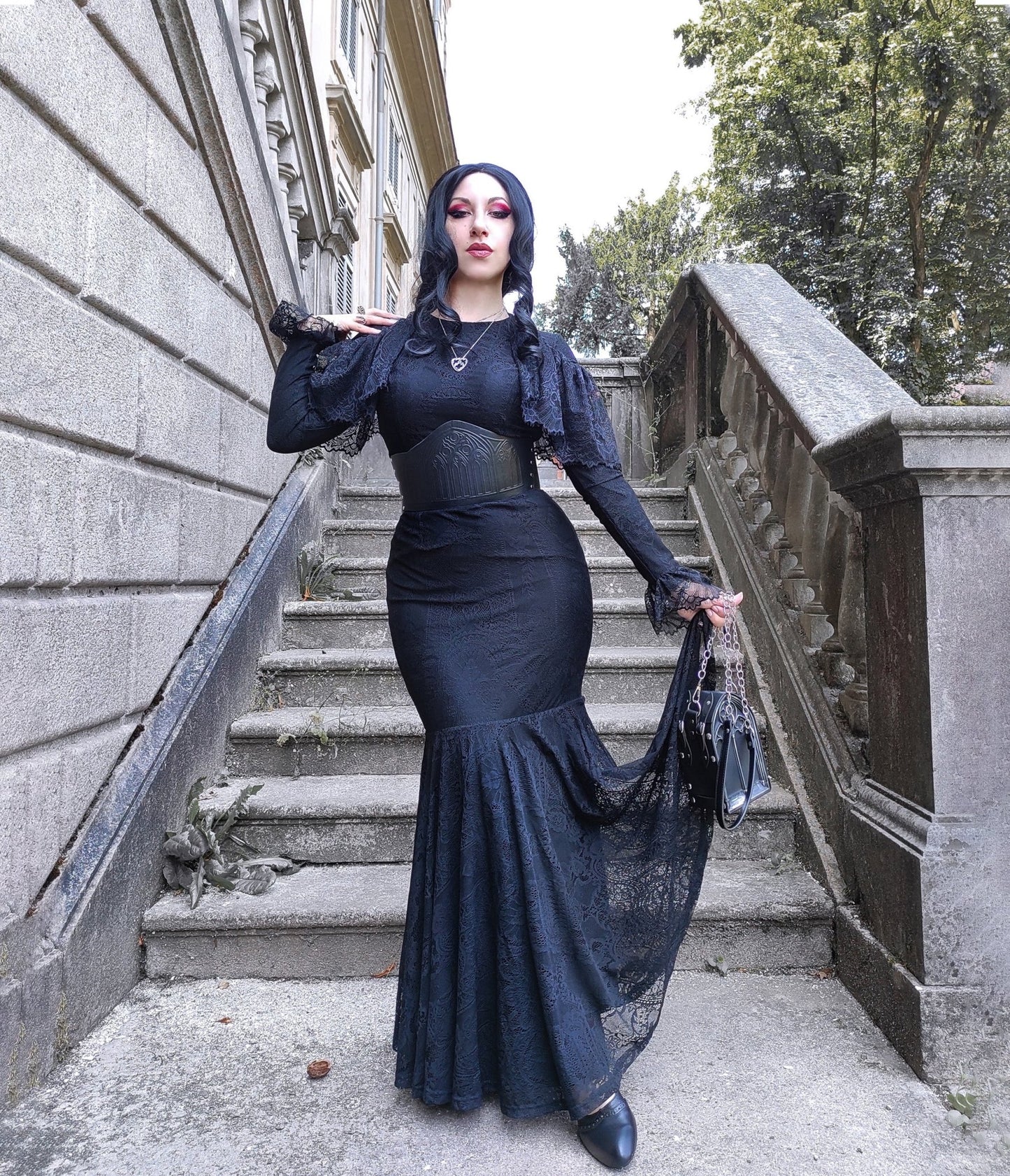 Witchwood Bags Black Lace Mermaid Burton Maxi Dress - Unique Vintage - Womens, DRESSES, MAXI