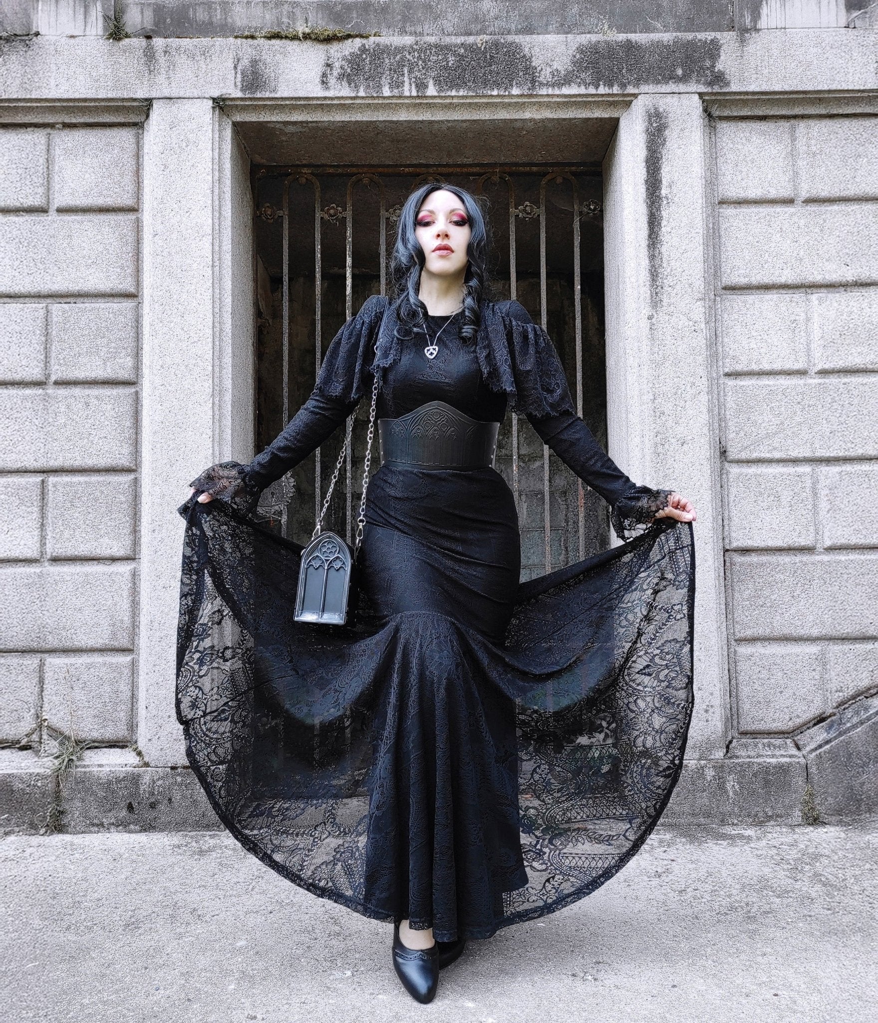 Witchwood Bags Black Lace Mermaid Burton Maxi Dress - Unique Vintage - Womens, DRESSES, MAXI