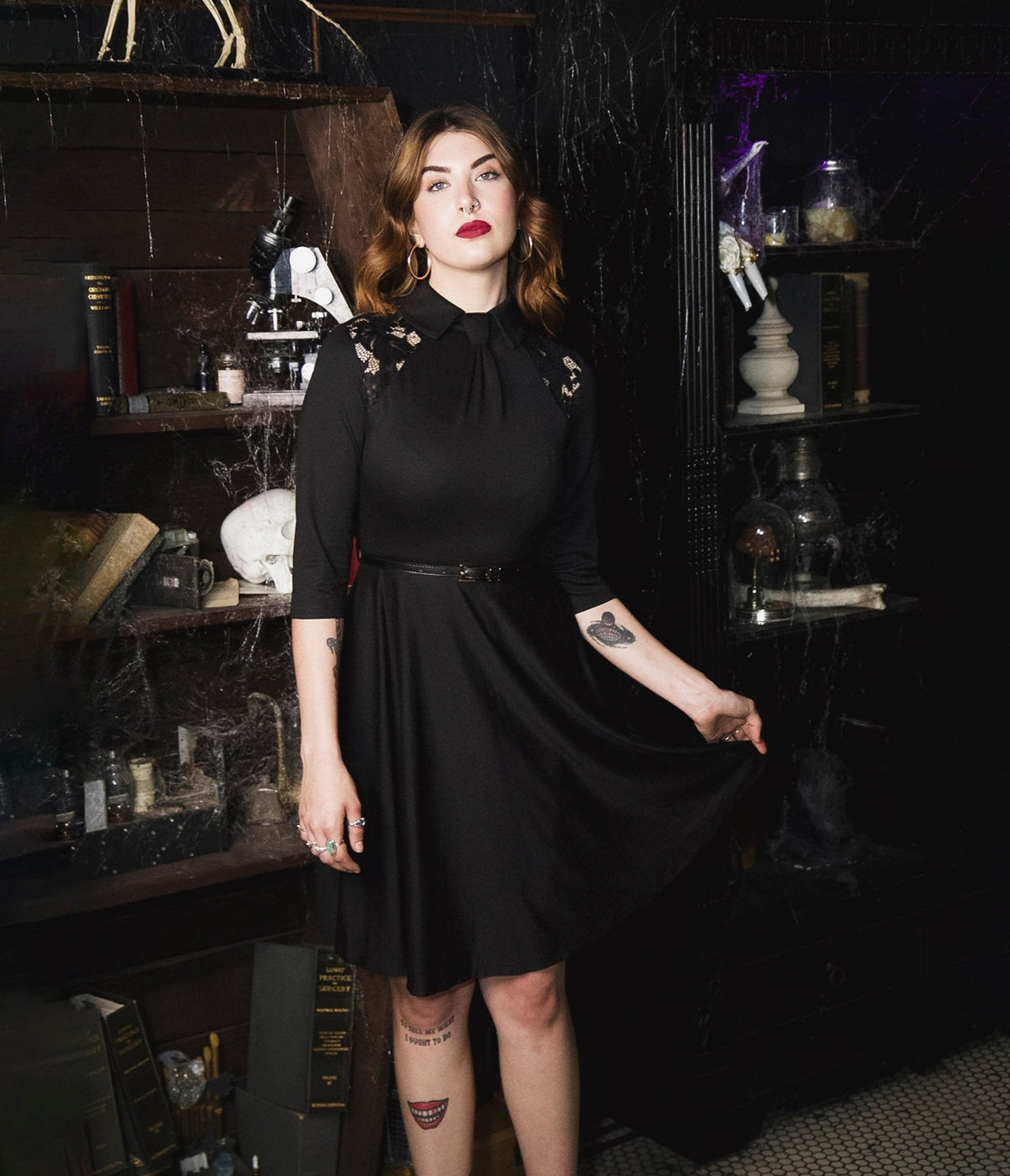 Witchwood Bags Black Lace Shelley Fit & Flare Dress - Unique Vintage - Womens, DRESSES, FIT AND FLARE
