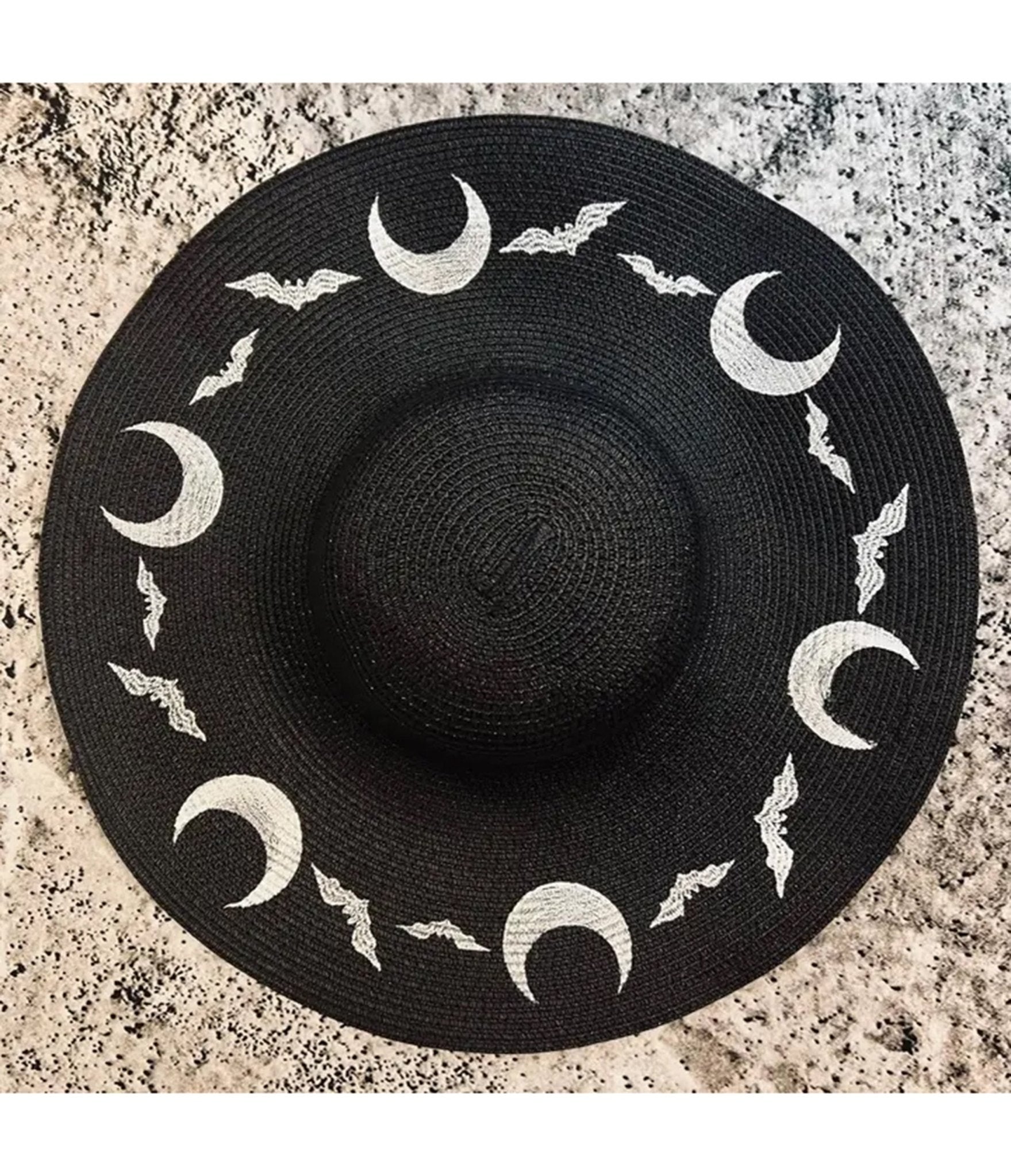 Witchwood Bags Black Moon & Bat Sun Hat - Unique Vintage - Womens, ACCESSORIES, HATS