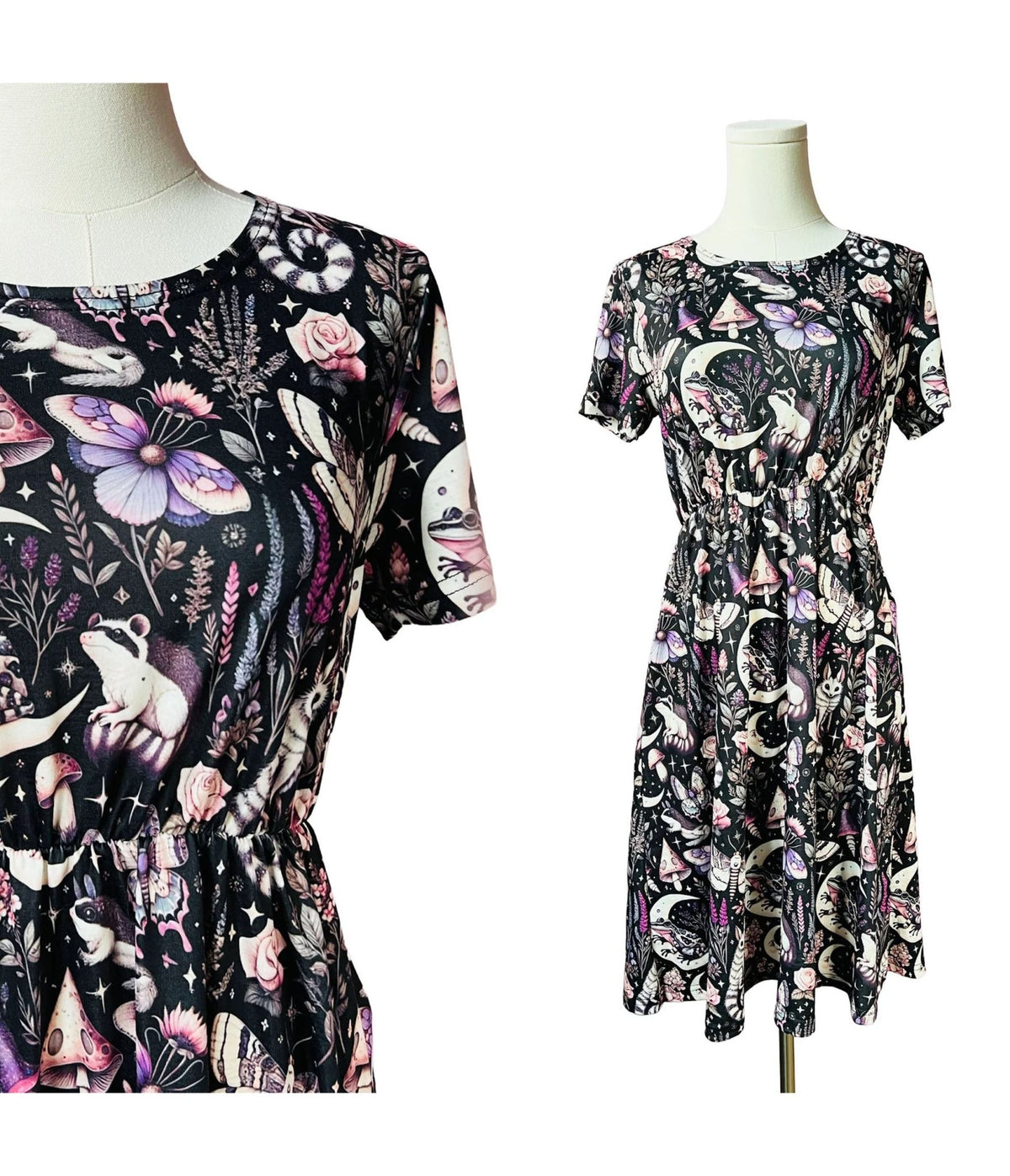 Witchwood Bags Black Nightime Creatures Dress - Unique Vintage - Fit & Flare Dresses