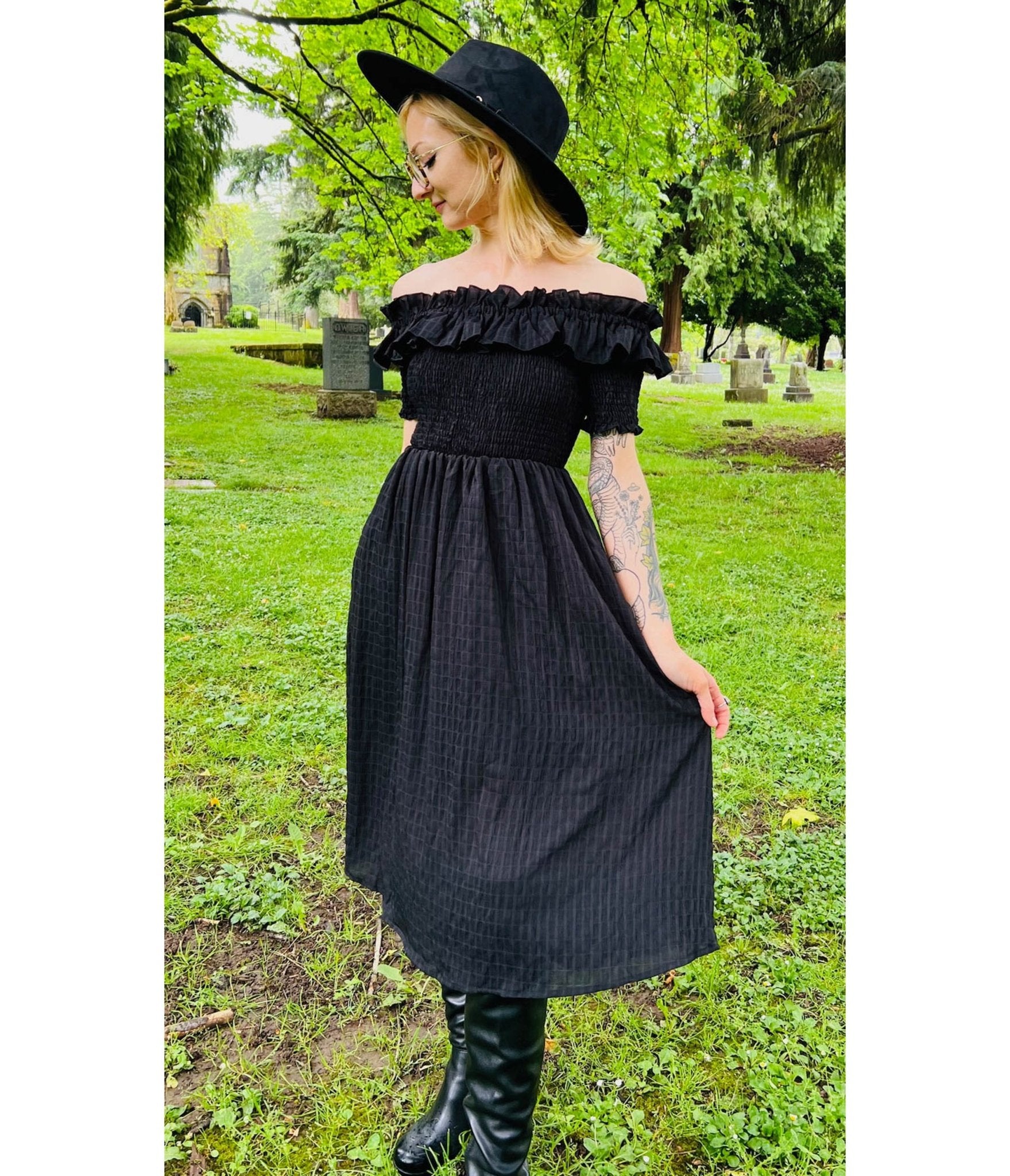 Witchwood Bags Black Plaid Cottage Swing Dress - Unique Vintage - Womens, DRESSES, SWING