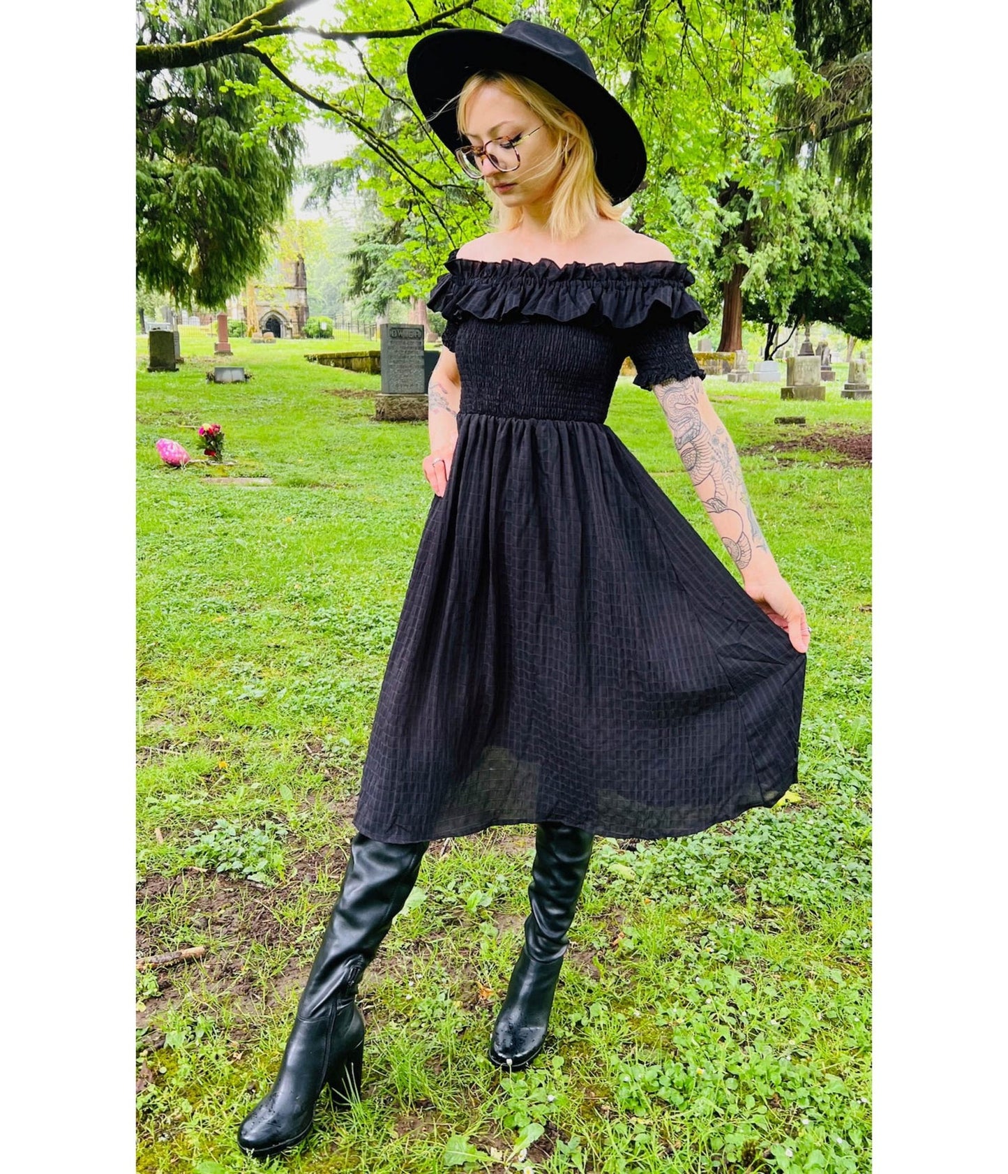 Witchwood Bags Black Plaid Cottage Swing Dress - Unique Vintage - Womens, DRESSES, SWING