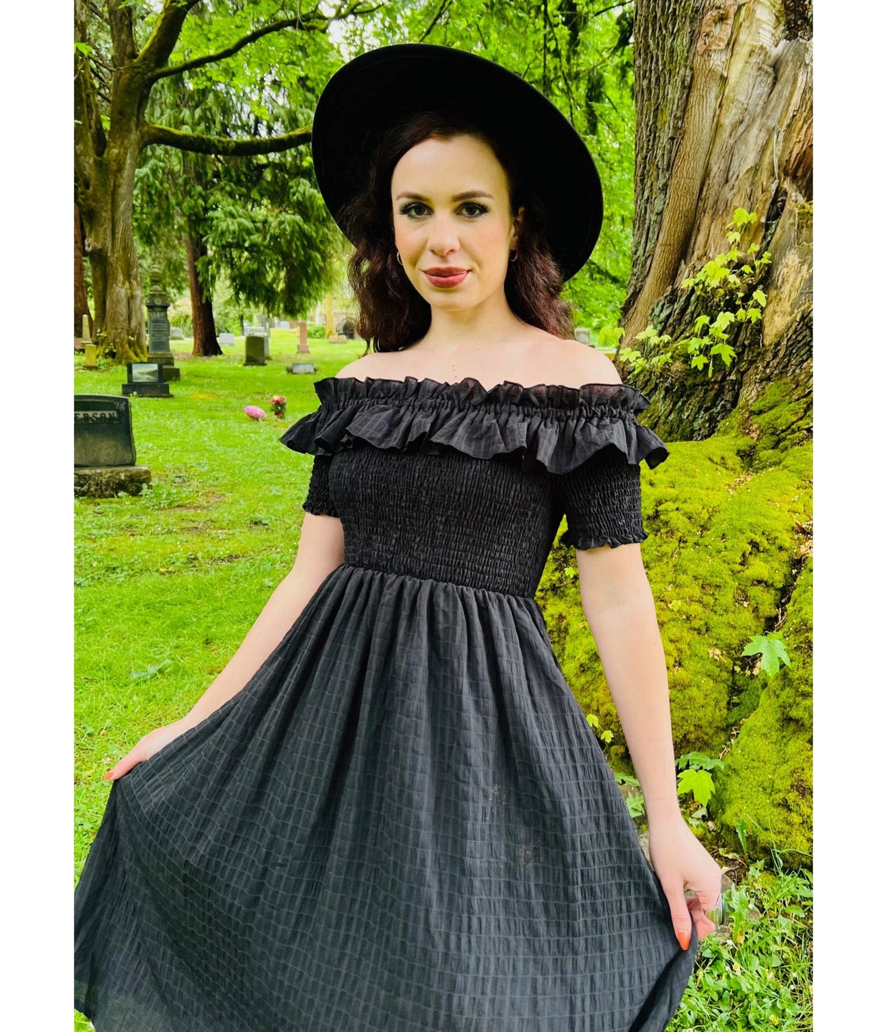 Witchwood Bags Black Plaid Cottage Swing Dress - Unique Vintage - Womens, DRESSES, SWING