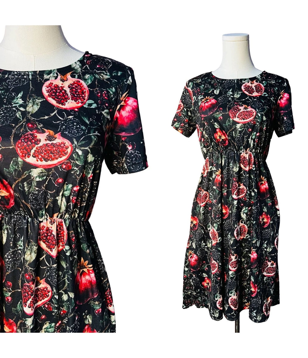 Witchwood Bags Black Pomegranates Dress - Unique Vintage - Fit & Flare Dresses
