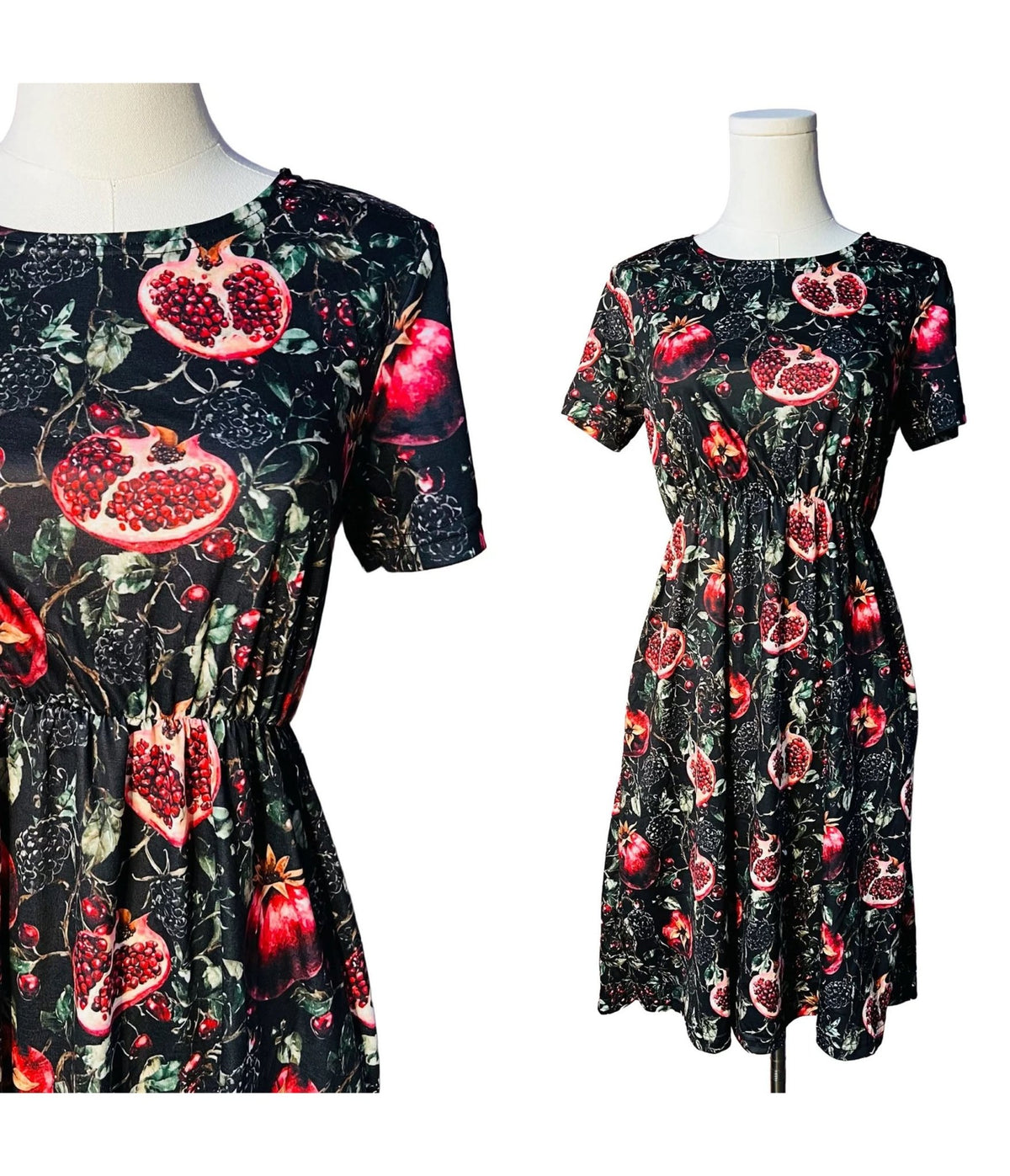 Witchwood Bags Black Pomegranates Dress - Unique Vintage - Fit & Flare Dresses