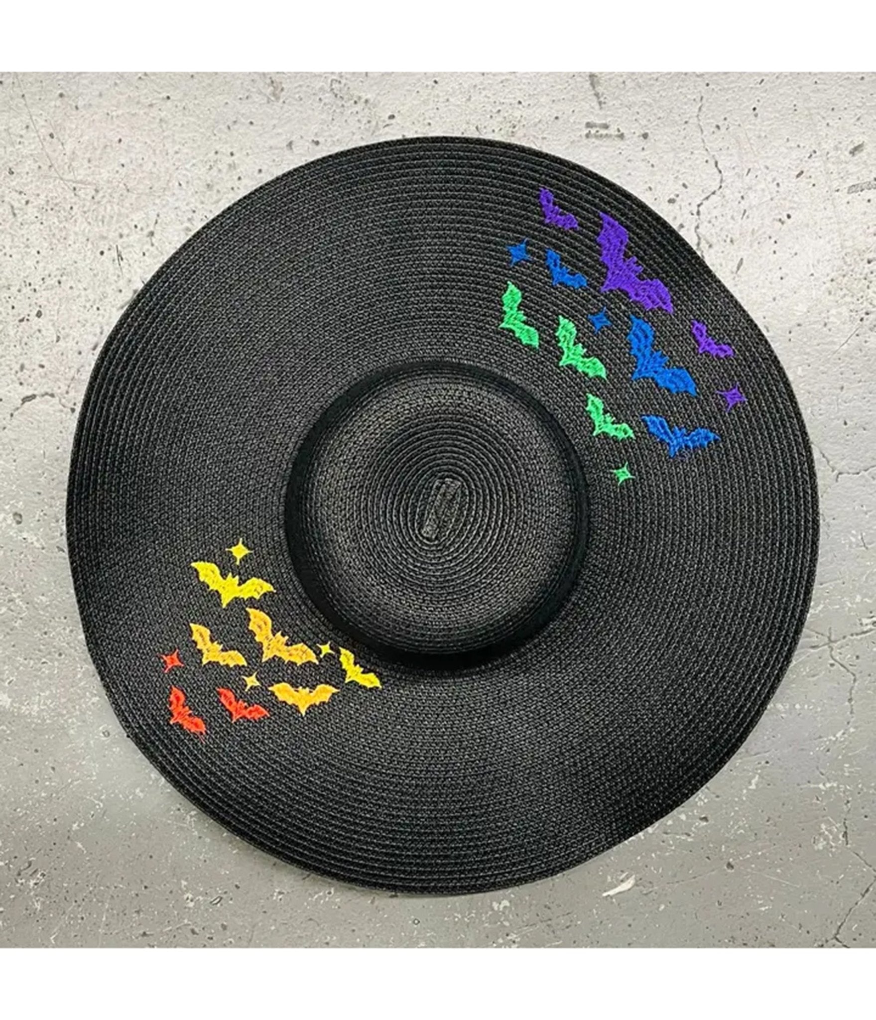 Witchwood Bags Black & Rainbow Bat Sun Hat - Unique Vintage - Womens, ACCESSORIES, HATS