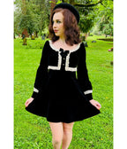 Witchwood Bags Black Sabrina Luscious Velvet Mini Dress - Unique Vintage - Womens, DRESSES, FIT AND FLARE