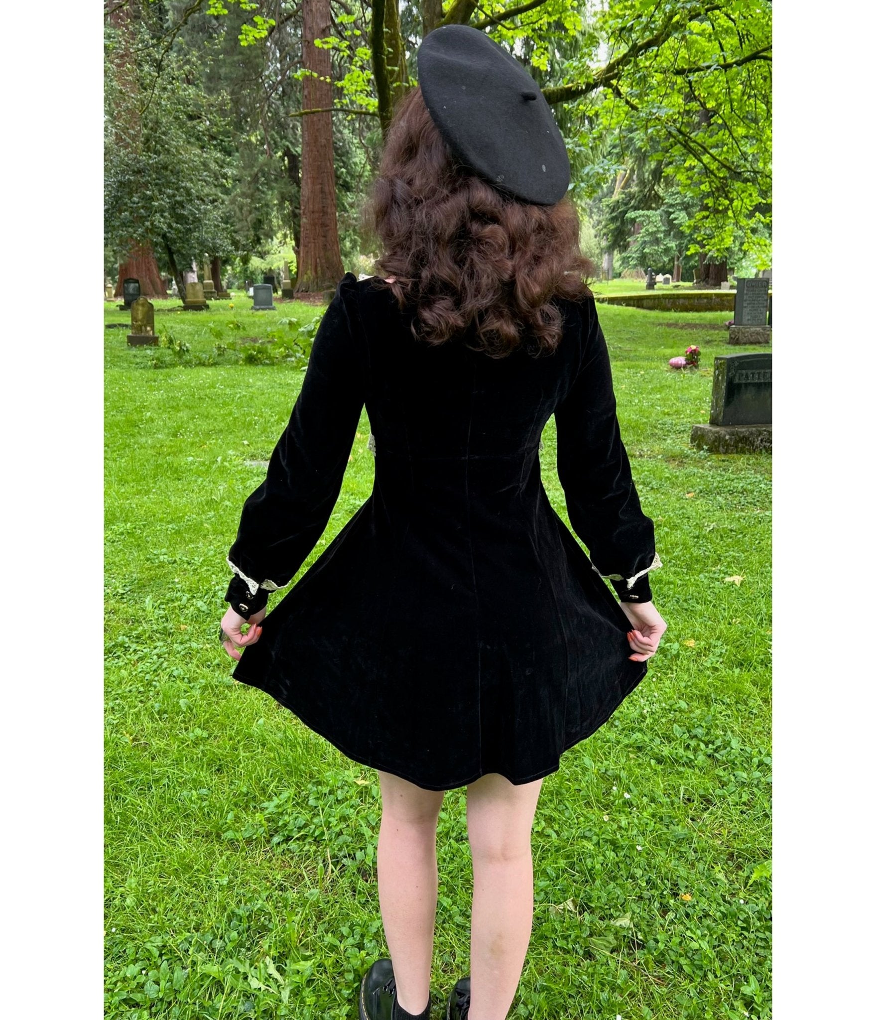 Witchwood Bags Black Sabrina Luscious Velvet Mini Dress - Unique Vintage - Womens, DRESSES, FIT AND FLARE