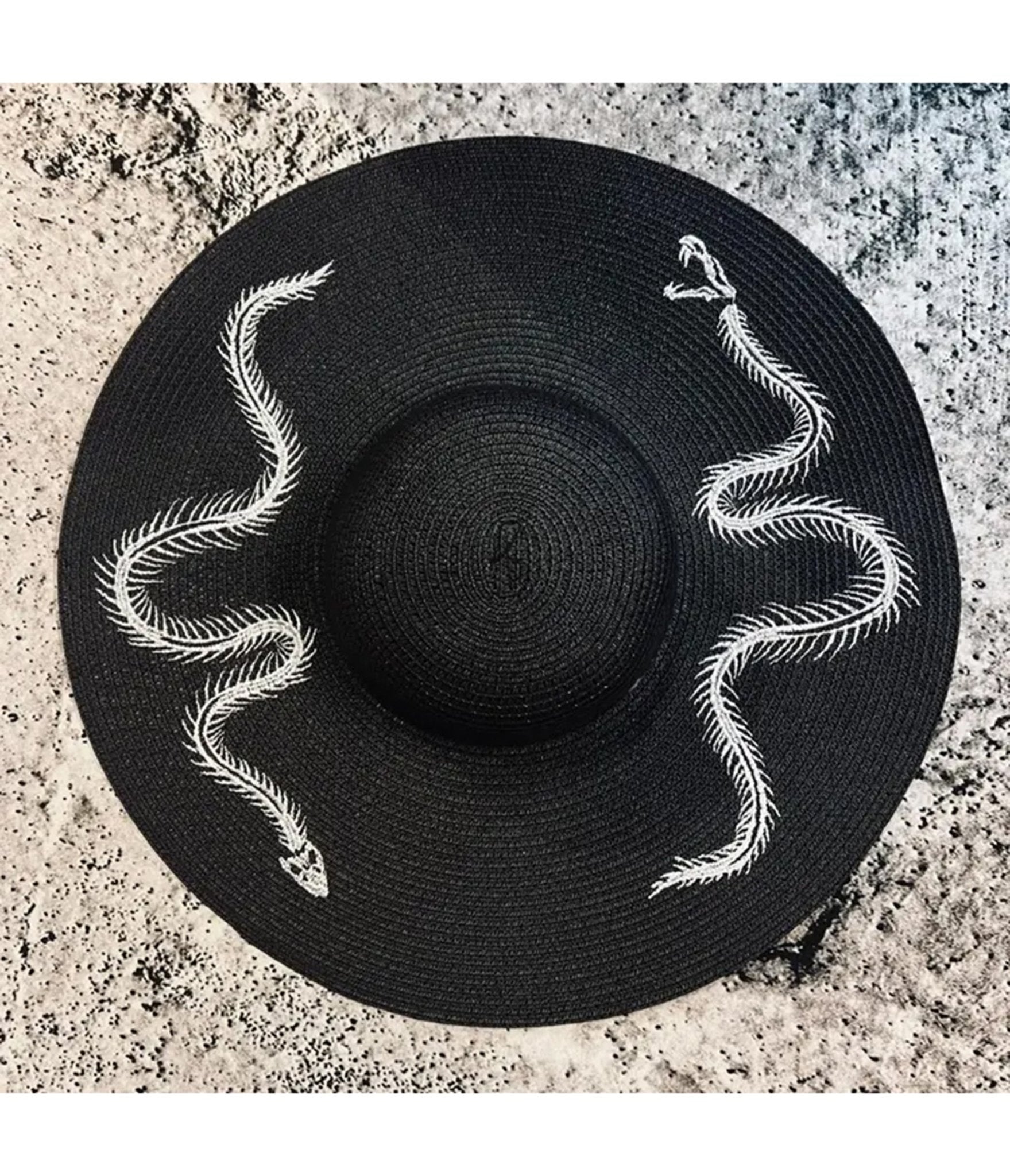 Witchwood Bags Black Snake Embroidered Sun Hat - Unique Vintage - Womens, ACCESSORIES, HATS