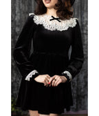Witchwood Bags Black Velvet Lace Collar Elora Mini Dress - Unique Vintage - Womens, DRESSES, FIT AND FLARE