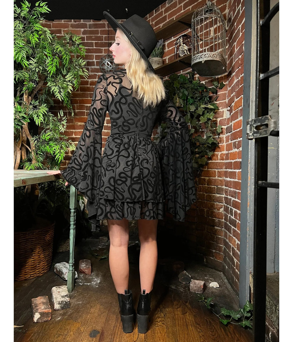 Witchwood Bags Black Velvet Snake Mini Dress - Unique Vintage - Womens, DRESSES, MIDI