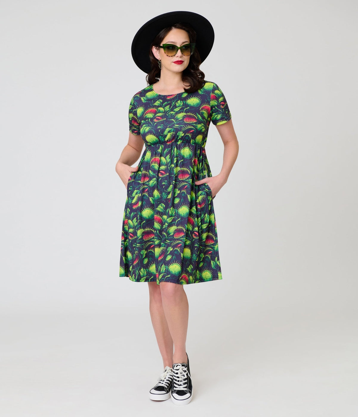 venus ladies dresses Witchwood Bags Black Flytrap Dress - Large STRETCH SATIN FABRIC