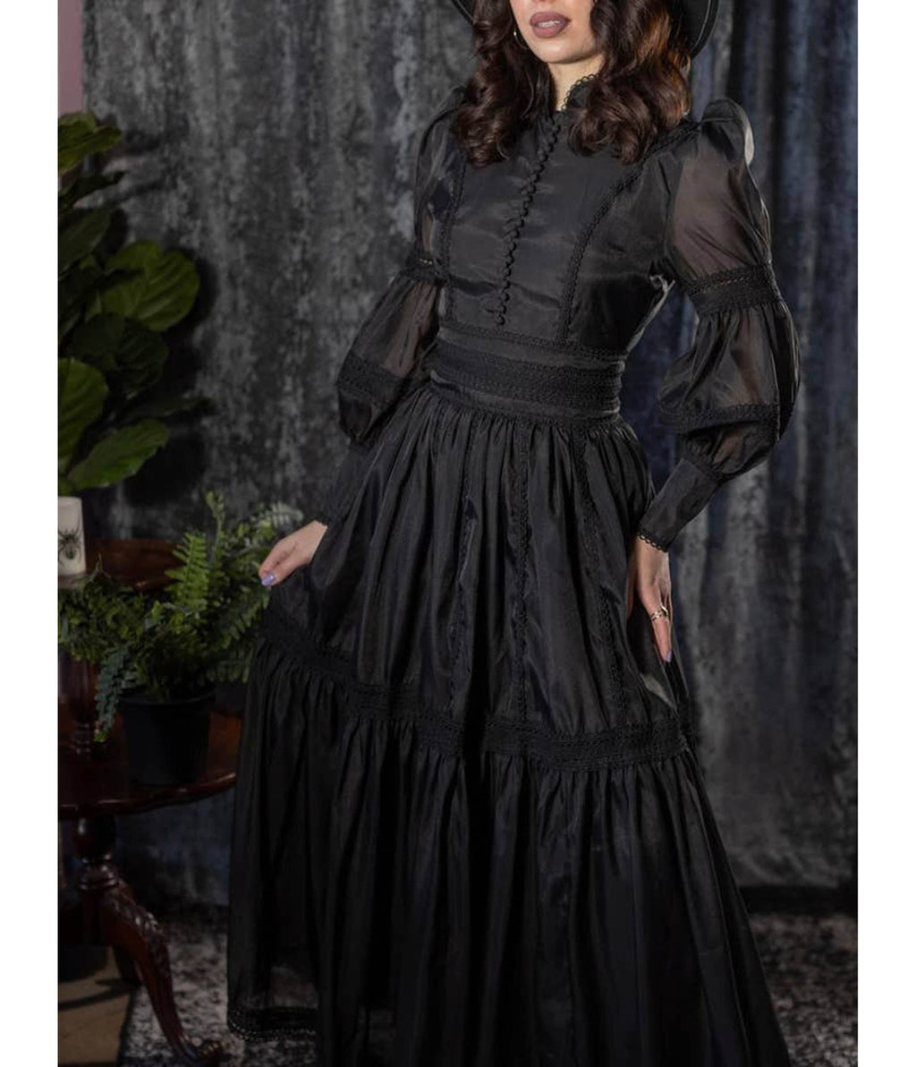 Witchwood Bags Black Victorian Morgana Maxi Dress - Unique Vintage - Womens, DRESSES, MAXI
