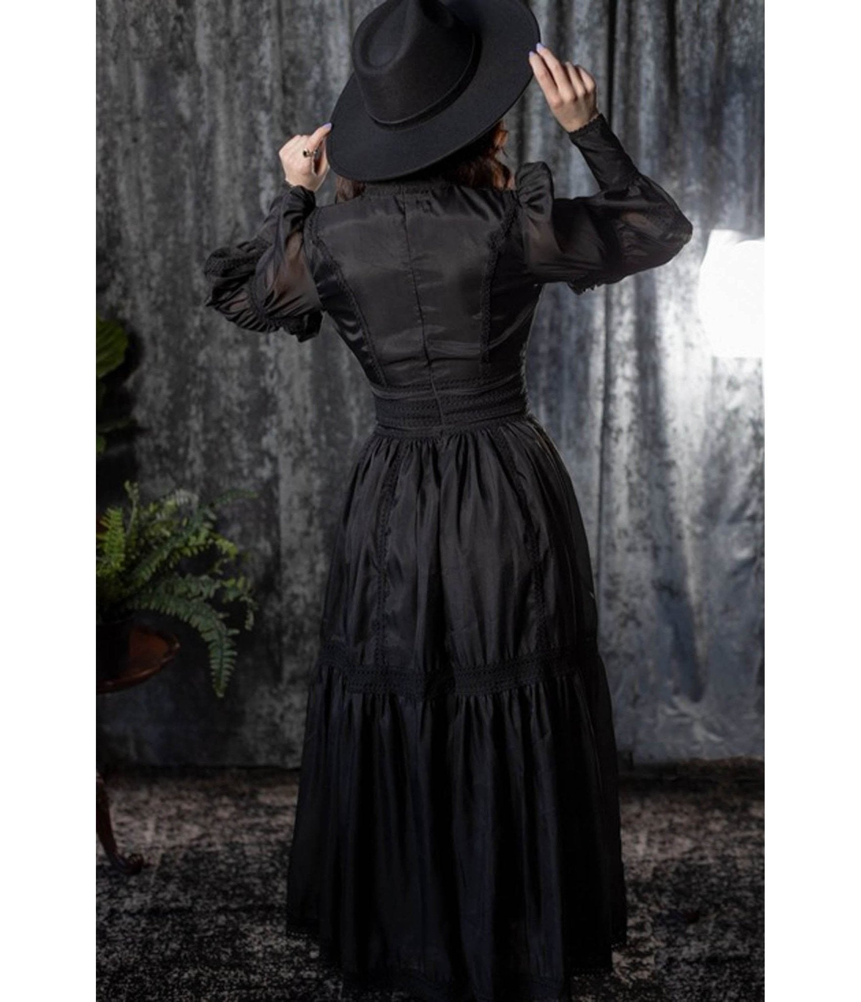 Witchwood Bags Black Victorian Morgana Maxi Dress - Unique Vintage - Womens, DRESSES, MAXI