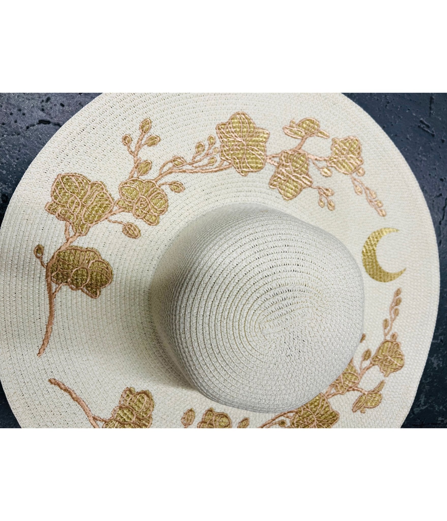 Witchwood Bags Cream Floral Embroidered Sun Hat - Unique Vintage - Womens, ACCESSORIES, HATS