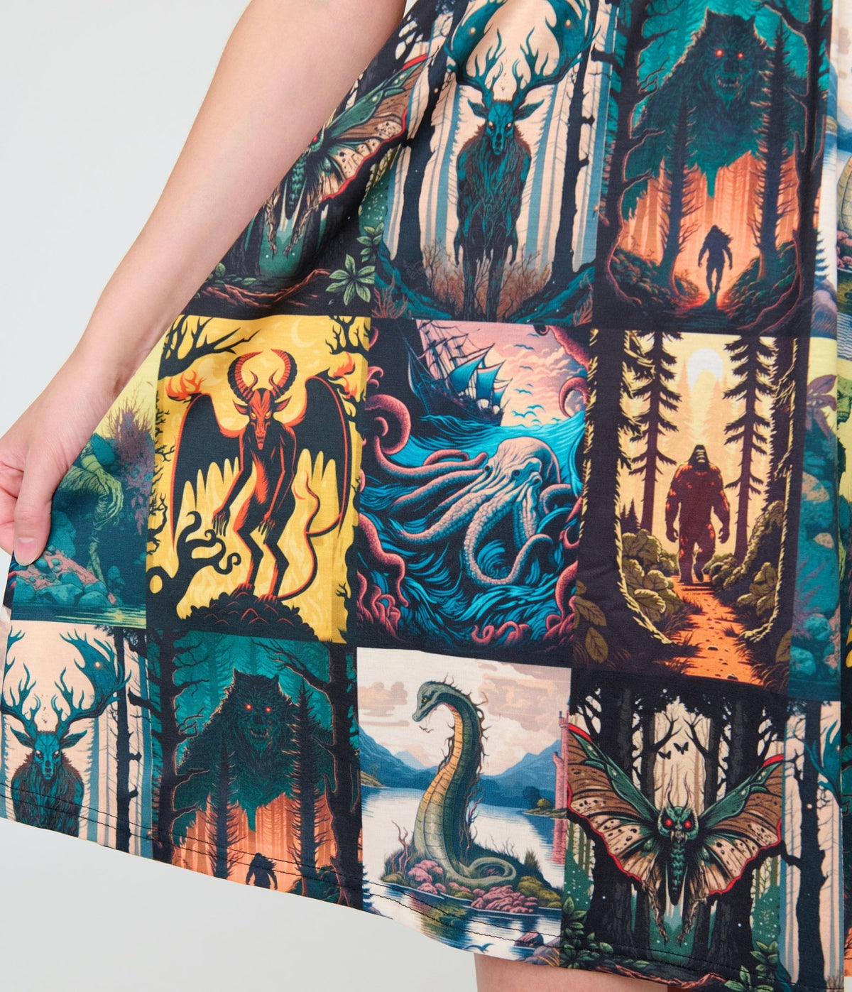 Witchwood Bags Cryptid Print Dress - Unique Vintage - Womens, DRESSES, A-LINE