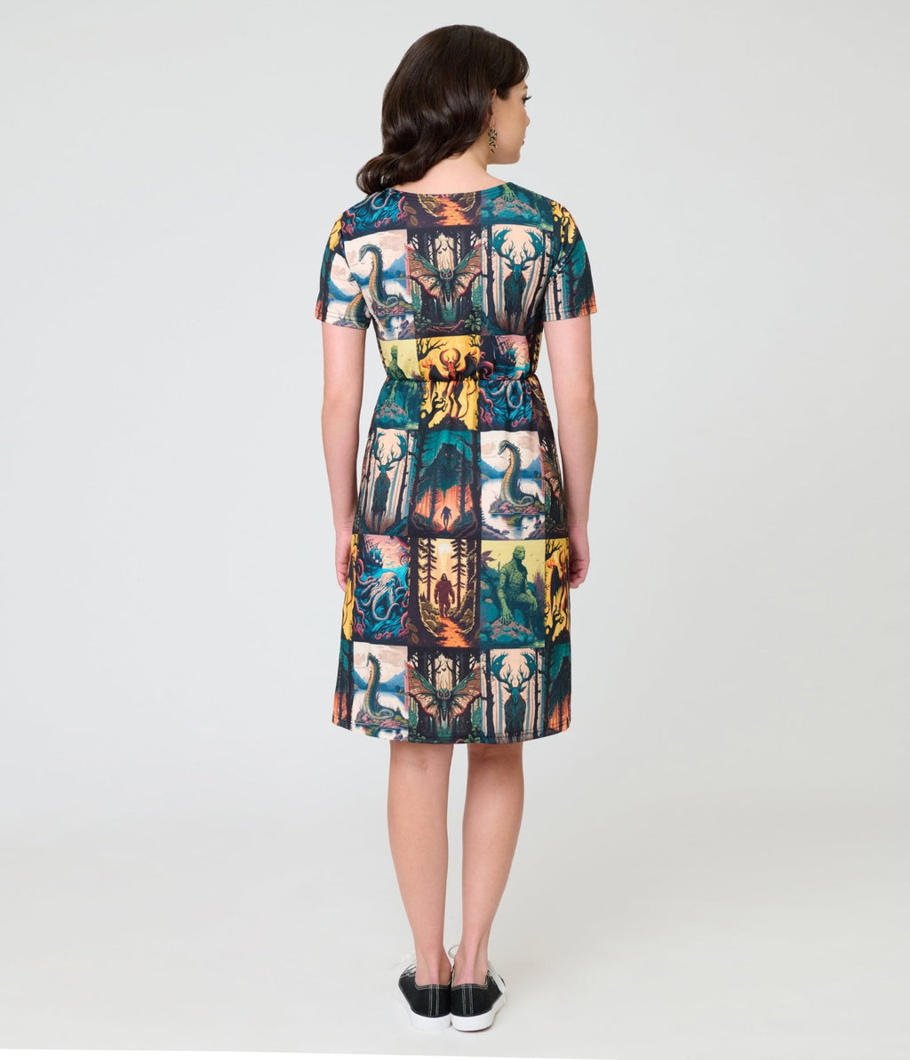 Witchwood Bags Cryptid Print Dress - Unique Vintage - Womens, DRESSES, A-LINE