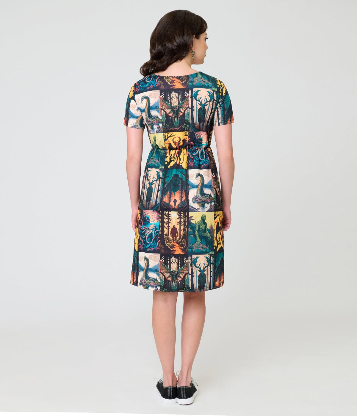 Witchwood Bags Cryptid Print Dress - Unique Vintage - Womens, DRESSES, A-LINE