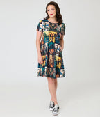 Witchwood Bags Cryptid Print Dress - Unique Vintage - Womens, DRESSES, A-LINE