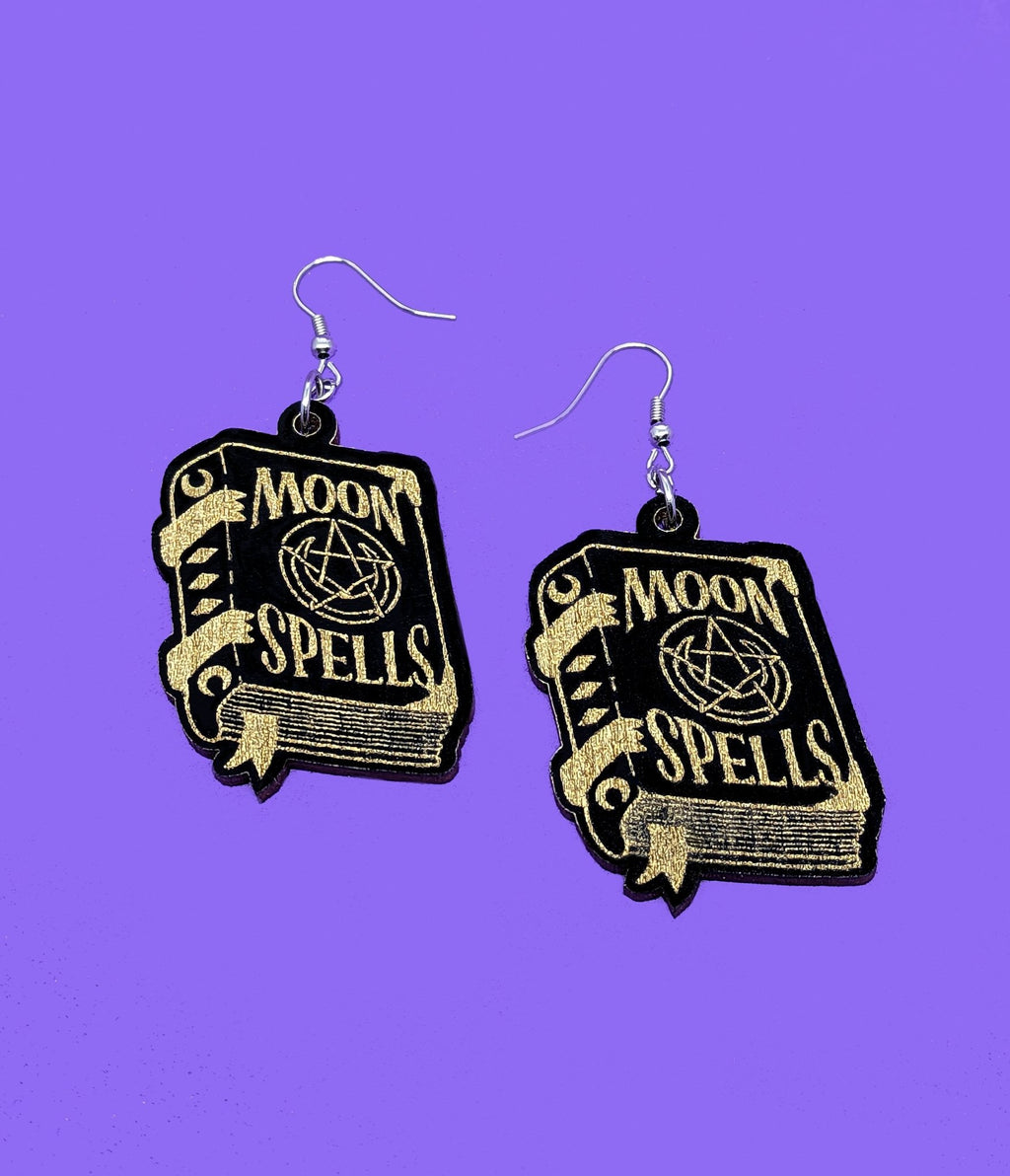 Witchy Spell Book Wooden Earrings - Unique Vintage - Womens, ACCESSORIES, JEWELRY
