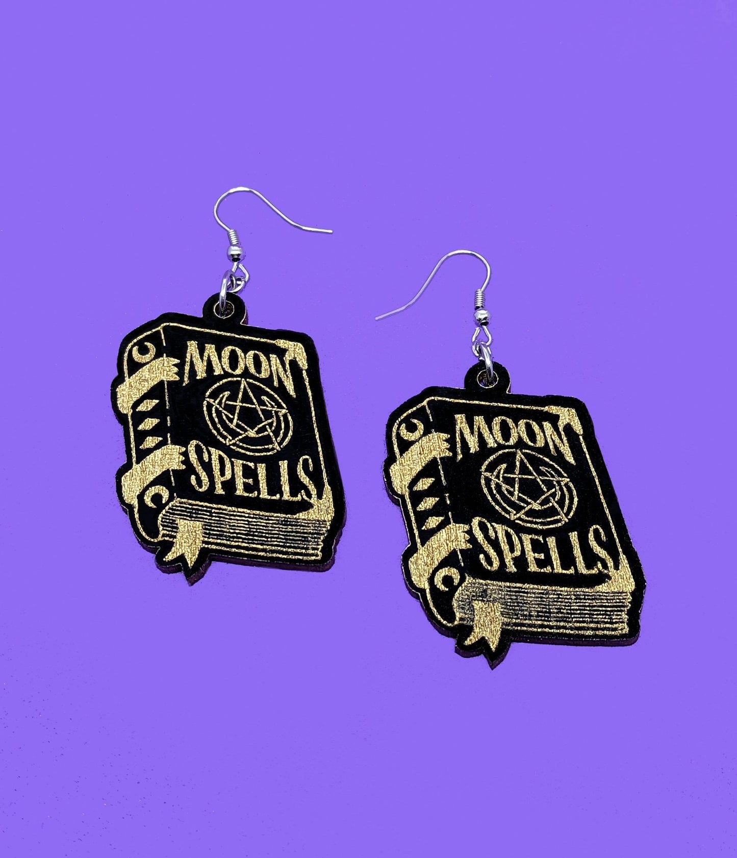 Witchy Spell Book Wooden Earrings - Unique Vintage - Womens, ACCESSORIES, JEWELRY