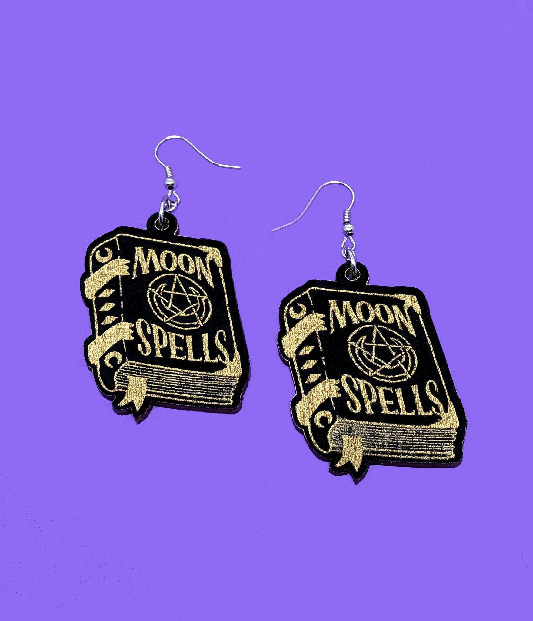 Witchy Spell Book Wooden Earrings - Unique Vintage - Womens, ACCESSORIES, JEWELRY