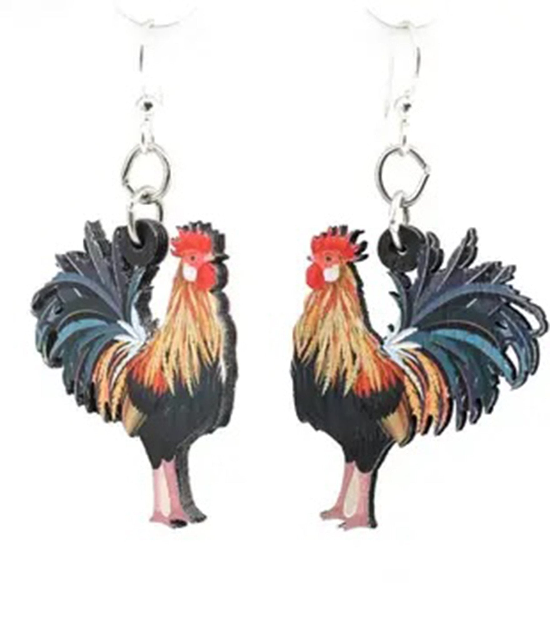 Wooden Rooster Earrings - Unique Vintage - Womens, ACCESSORIES, JEWELRY
