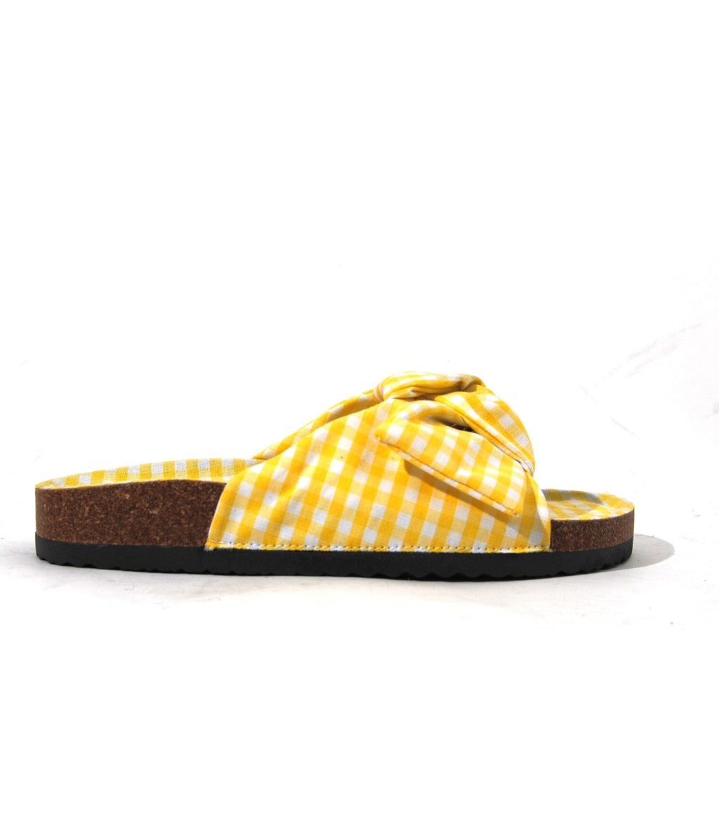 Yellow Gingham Bow Sandals - Unique Vintage - Womens, SHOES, SANDALS