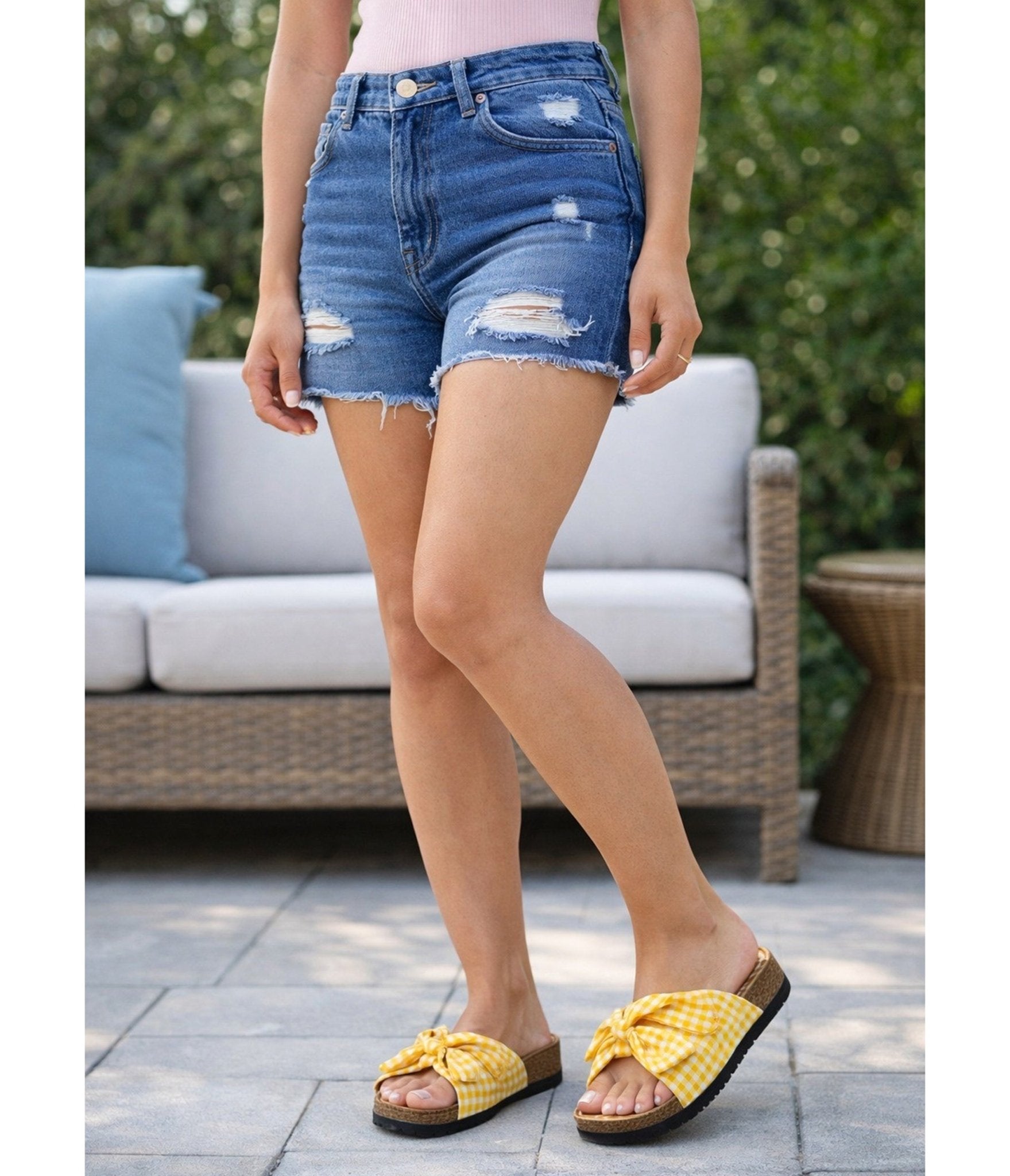 Yellow Gingham Bow Sandals - Unique Vintage - Womens, SHOES, SANDALS