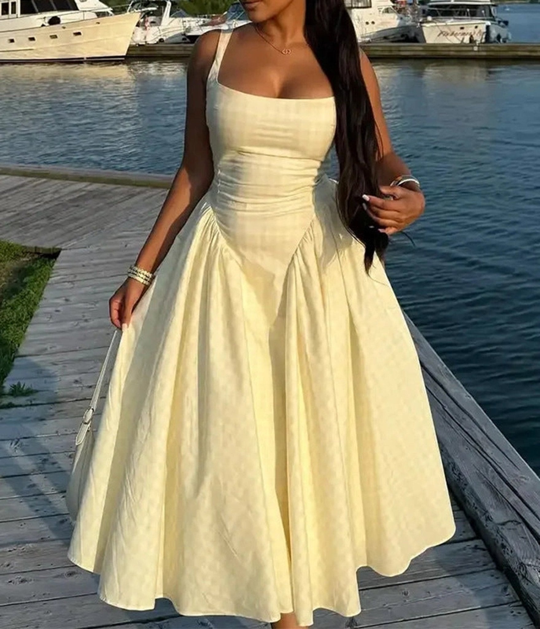 Yellow Gingham Midi Dress - 3X